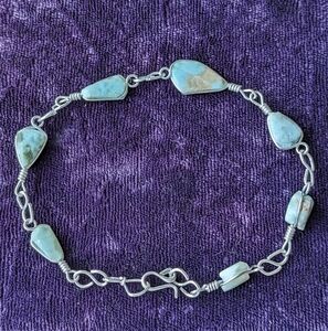 8" Handmade Link Bracelet With Natural Light Blue Larimar Stones